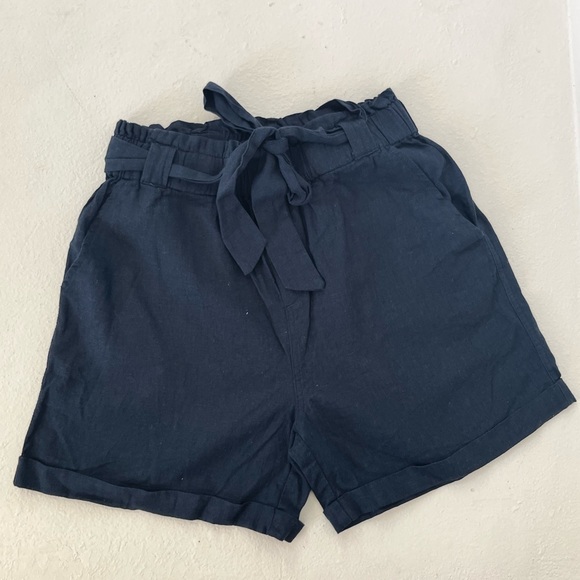 Navy High Rise Paper Bag Shorts - Picture 2 of 4